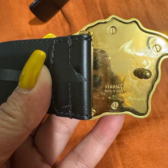 Versace Black Leather Belt with Gold Medusa Buckle main image 4